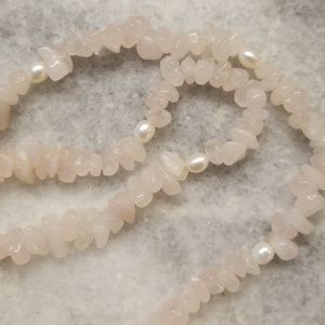 handmade Jewelry - Rose Quartz and Pearl Necklace 36 inches handmade Jewelry - Rose Quartz and Pearl Necklace 36 inches